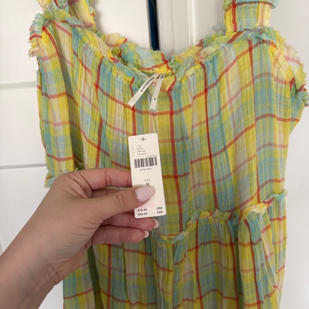 NWT Anthropologie Plaid Ruffle Sundress Sleeveless New Mini babydoll tunic - Picture 5 of 7
